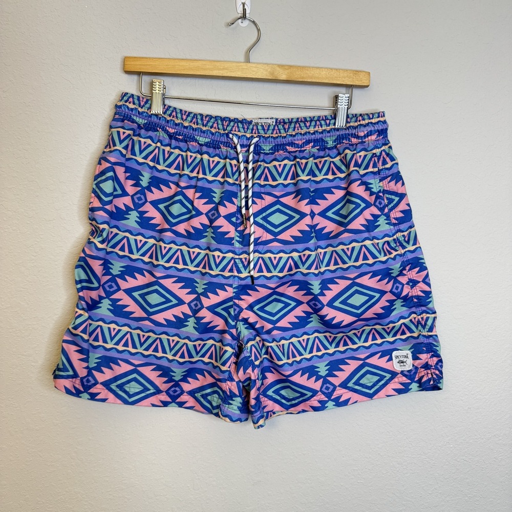 Spicy‎ Tuna Shorts Mens XL Aztec Swim Trunks Drawstring Pockets Polyester